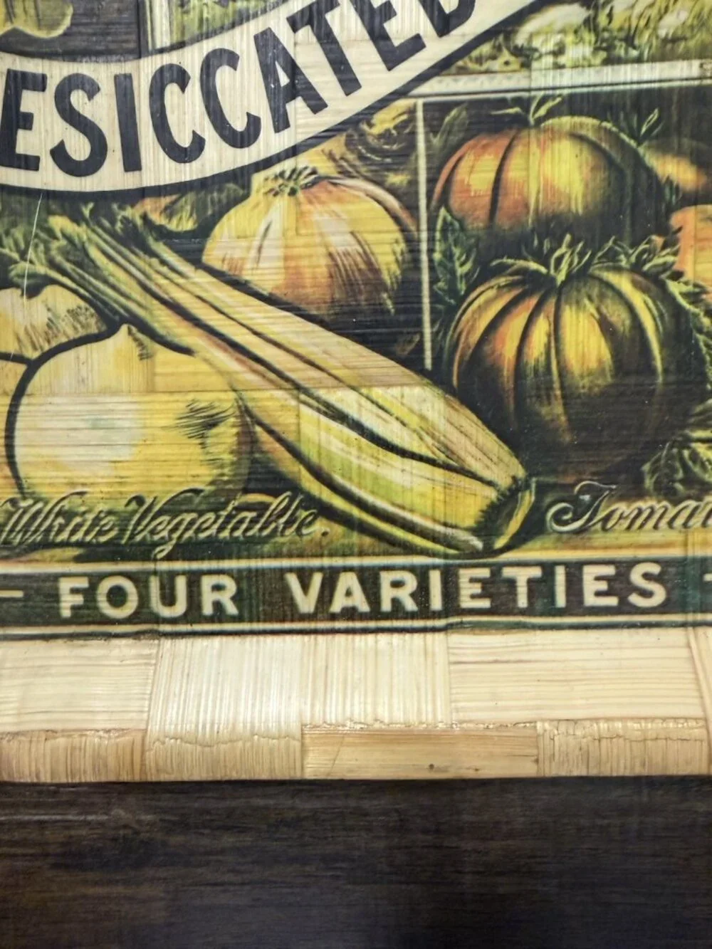 Vintage Edwards Desiccated Soup Advertising Ad Farmhouse Woven Bamboo Soup Tray